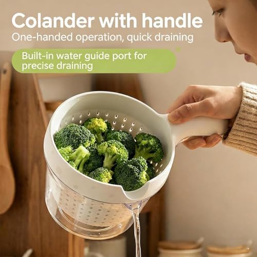 Kitchen Dual-Layer Draining Basket with Handle,Kitchen Strainer Colander Bowl Set,Fruit Washing Bowl with Strainer,Double Drain Plastic Fruit Washing Bowls,for Vegetables Berry Tomato Grape
