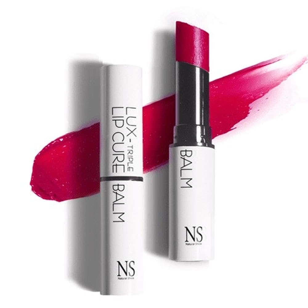 Lux Triple Lip CURE Glossy Balm (0.17oz) (AURA(Deep magenta pink)) 4 million units sold in Korea, Natural Tinted Korean Lip Balm, Petroleum/Paraben Free, Lip Butter,lip balm hydrating
