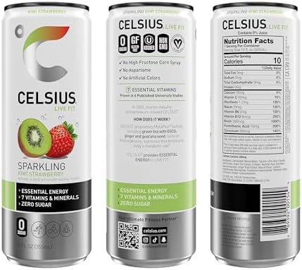 CELSIUS Sparkling Kiwi Strawberry, Sugar Free Energy Drink, 12 Fl Oz (Pack of 12)