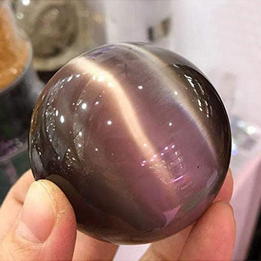 40/50/60MM Beautiful Rare Natural Cat's Eye Stone Balls Quartz Crystal Reiki Healing Sphere Office Home Decor (Color : Purple, Size : 60MM)