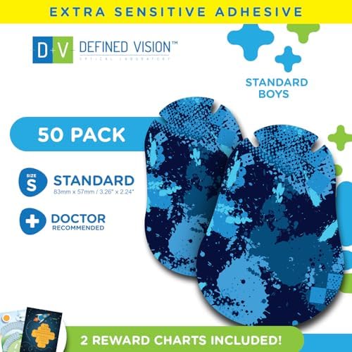 Opthopatch Eye Patches for Kids – 50 Hypoallergenic Standard Adhesive Patches for Lazy Eye & Amblyopia Treatment | Single Design Pack + 2 Reward Charts (Blue Abstract)