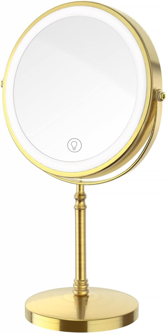 Lighted Makeup Mirror, 3000 mAh Rechargeable Double Sided Magnifying Vanity Mirror with 3 Colors, 1x/10x, 360Â° Rotation , Brightness Adjustable Magnification Cosmetic Light up Mirror, Women Gift