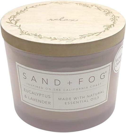 Sand + Fog Scented Candle - Eucalyptus Lavender â Additional Scents and Sizes â 100% Cotton Lead-Free Wick - Luxury Air Freshening Jar Candles - Perfect Home Decor â 12oz