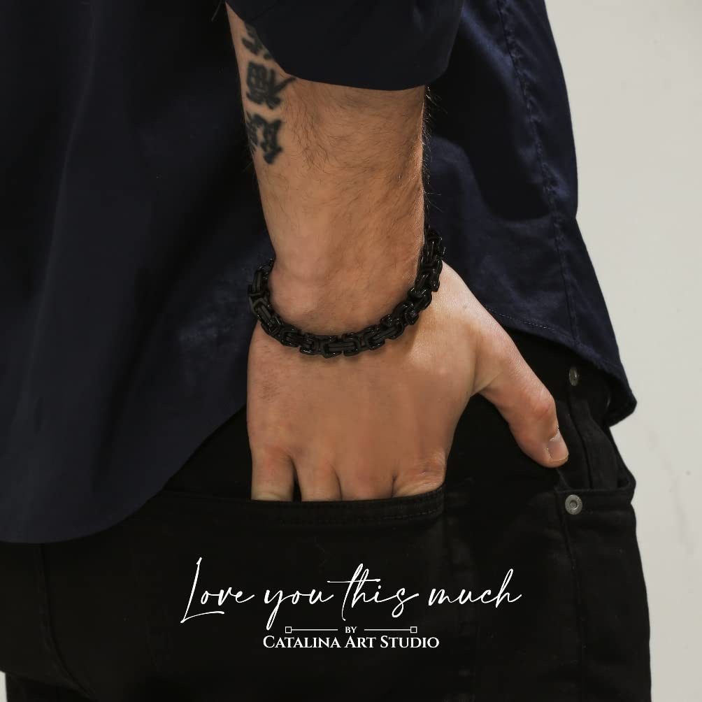 Love You This Much Son In Law Gift | Mens 5mm Twist Link Steel Bracelet | Best Present Ideas for Son in Law | 8" + 1" Extender | Luxury Gift Box & Card (Black/Black)
