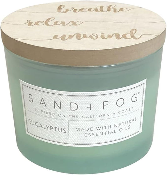 Sand + Fog Scented Candle - Eucalyptus â Additional Scents and Sizes â 100% Cotton Lead-Free Wick - Luxury Air Freshening Jar Candles - Perfect Home Decor â 12oz