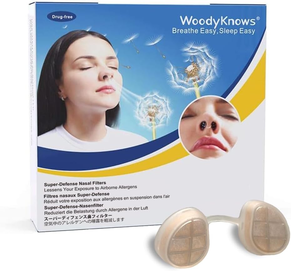 3 Super-Defense Nasal Filters with 24 Pairs of Replacement Filters, seasonal allergies and industrial pollution aid (Round, Medium, 3 Filters+24 Replacements)