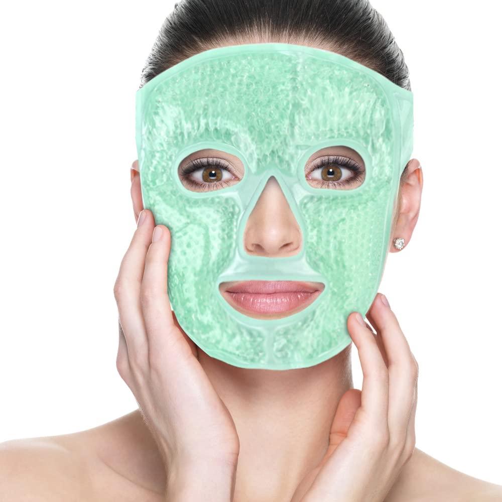 NEWGO Gel Face Mask Cold Pack Cooling Gel Face Mask, Hot Cold Therapy Cold Face Mask for Puffy Eyes, Migraines Relief, Skin Care, Puffiness, Acne - Green