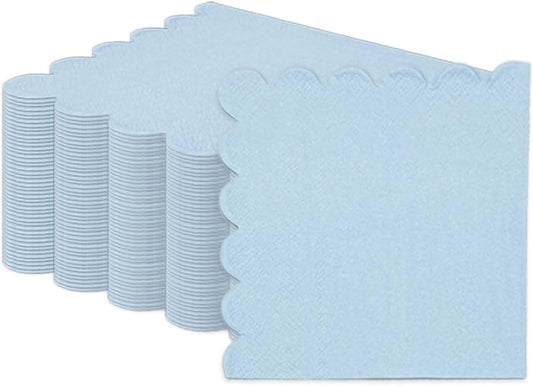 HEIPINIUYE 50 Pieces 3-ply Light Blue Napkin Disposable Scalloped Cocktail Napkins Beverage Napkins Dessert Napkins Paper Napkins for Wedding Birthday Party Paper Dinner Napkins