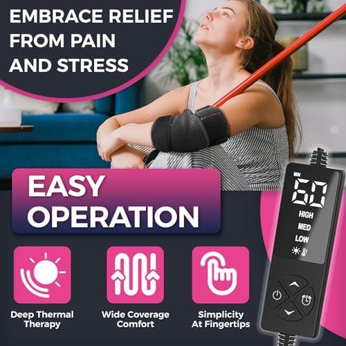 Heated Elbow Brace for Tendonitis & Tennis Elbow Relief, Flexible Arm Heating Sleeve with Moist Heat Option & Auto Shut-Off