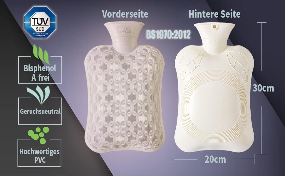 Hot Water Bag with Cover–2.0L BPA Free PVC Hot Water Bottle Odorless Superior Material Hot Water Bottle Bag-Light Pink