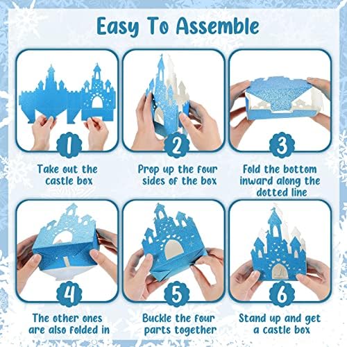 Chinco 20 Pieces Blue Castle Boxes Princess Candy Box Glitter Birthday Party Favor Treat Gift Princess Party Decorations Castle Table Centerpiece for Bridal Girls Wedding Birthday Baby Shower Supplies