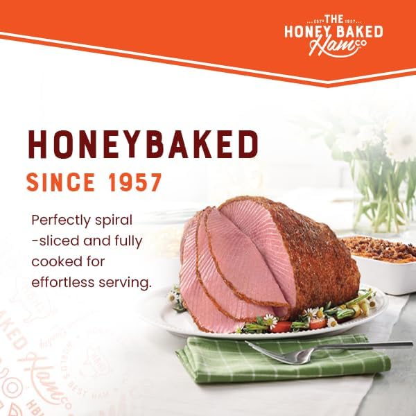 Honey Baked Ham® Bone-In Half 9 lb - Fully Cooked Spiral Sliced Holiday Ham with Signature Sweet Crunchy Glaze - Premium Smoked Pork Entrée for Dinners, Parties & Gifts - Shipped Frozen for Freshness