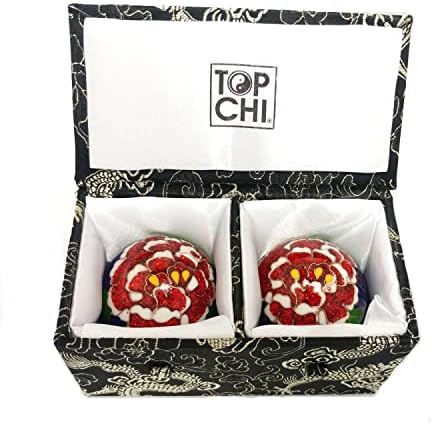 Top Chi Premium Peony Baoding Balls. Chiming Chinese Health Balls for Hand Therapy, Exercise, and Stress Relief (Medium 1.6 Inch)