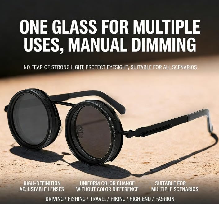 Adjustable Tint Rounded Polarized Lenses Retro Sunglasses, Adjustable Outdoor Travel Polarized Sunglasses, ND Filter Glasses