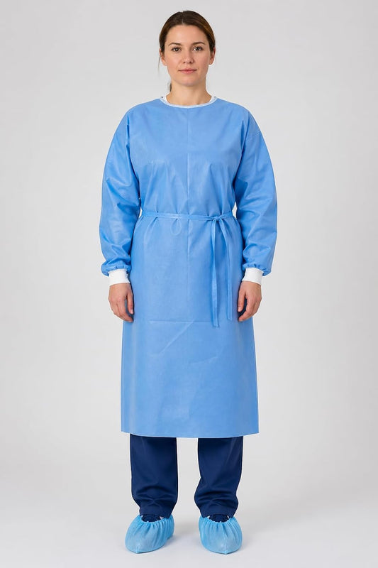 Isolation Gowns | 10-Pack | Disposable, Large, Blue SMS, Long Sleeves with Knit Cuffs, Waist & Neck Ties | Residential, Commercial, Medical, Dental, Lab, & Hospital Use