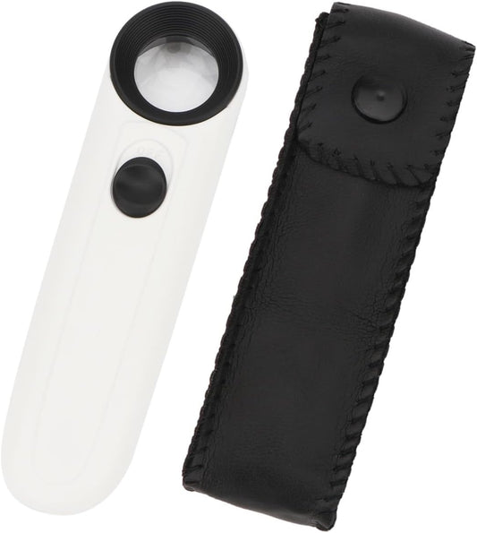 Rongon 40X Handheld Magnifier High Power Hand Held Illuminated Magnifying Glass Jeweler Eye Jewelry Loupe Leather Case for Reading Maps Jewelry Watch Repair Tool