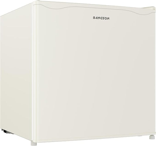 BANGSON 1.7 Cu.Ft Mini Fridge with Freezer, Compact Single Door Refrigerator - Energy Saving, Low Noise - Perfect for Office, Apartment, Dorm, Bedroom,Cream White