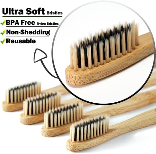 20 Count Bamboo Toothbrushes (Soft+Medium), Natural Wood Toothbrush Bulk, Eco-Friendly, BPA Free, Biodegradable & Compostable Charcoal Wooden - Reusable Travel Toothbrushes