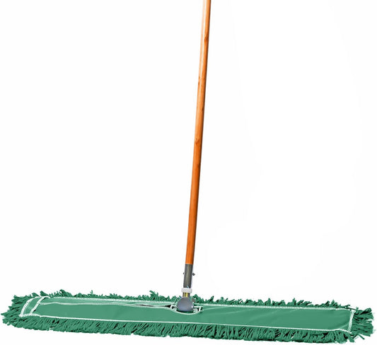 36 Inch Green Commercial Dust Mop & Floor Sweeper – Wood Handle Floor Mop for Tile, Hardwood & Concrete