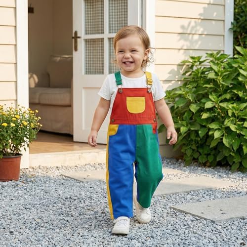 Fernvia Toddler Kids Baby Boy Girl Contrast Color Overalls Pants Clothes 2T 3T 4T 5T Adjustble Shoulder Strap Romper Workwear