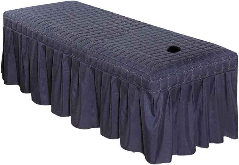 1pcs Solid Beauty Salon Bedskirt ONLY for Salon Massage Table Bed Sheet Bedspread SPA Beauty Bed Sheet Full Cover with Hole, 74.8x31.4inch (Navy)
