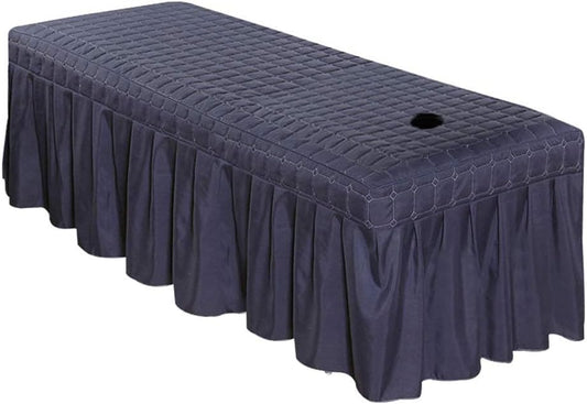 1pcs Solid Beauty Salon Bedskirt ONLY for Salon Massage Table Bed Sheet Bedspread SPA Beauty Bed Sheet Full Cover with Hole, 74.8x31.4inch (Navy)