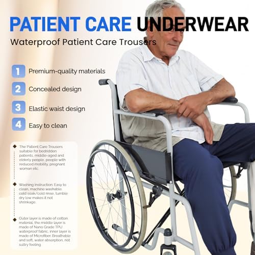 Waterproof Patient Care Trousers,Patient Care Underwear,Adjustable Incontinence Trousers,Reusable Adaptive Apparel for Bedridden,Elderly,Mobility Impaired (Long,Blue,M)