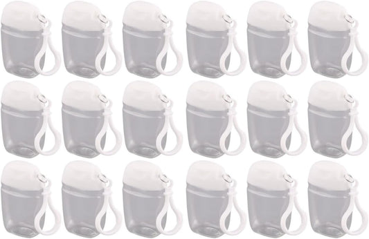 FRCOLOR 18 Pcs Travel Size Bottles with Keychain 30ml Clear Refillable Mini Sample Bottles Leakproof Petg Lotion Containers Essentials for Backpack 2.75 Inch