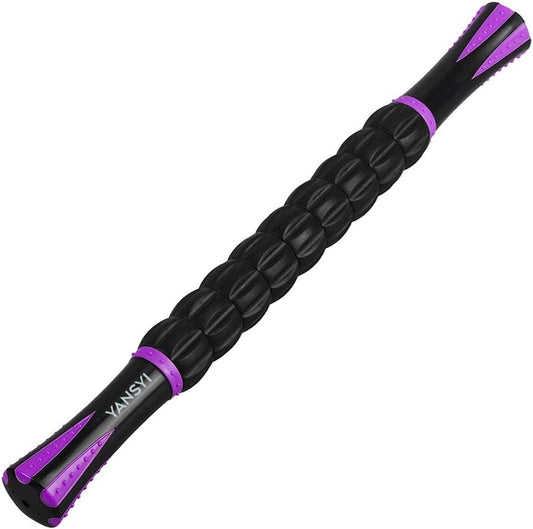 YANSYI Professional 9-Roller Deep Tissue Massage Stick - Portable Muscle Recovery Roller for Athletes, Relieves Post-Workout Soreness & Leg/Back Pain - Portable Physio Tool (Purple)