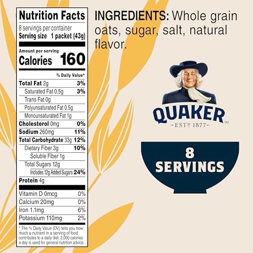Quaker Instant Oatmeal, Maple & Brown Sugar, 1.51 Oz (Pack of 8)