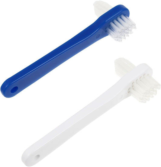 Didiseaon Dual Heads Denture Brush 2-Pack False Teeth Cleaning Toothbrush with Firm Bristles Non-Slip Handle for Effective Denture Care