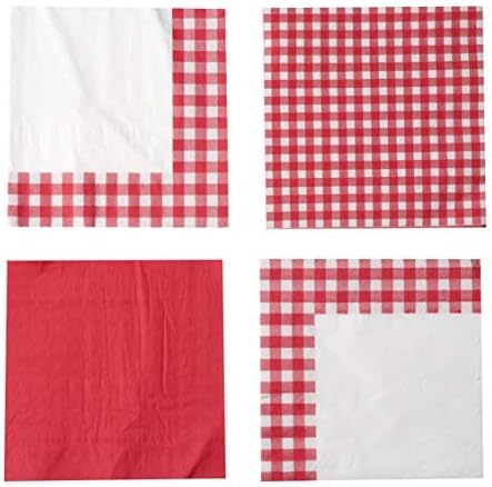 Hammont Gingham Napkins – Red & White Checkered Disposable Paper Napkins - Picnic BBQ Party Supplies - Birthday | Backyard | Picnic Decorations (80 Pack)
