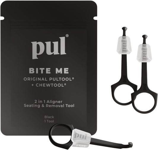 PUL 2-in-1 Aligner Removal Tool and Chewies for Invisalign Aligners, Retainers and Trays - Patented Invisalign Remover Tool for Easy Removal & Secure Fit - Pack of 3, Black
