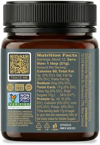 100% Certified Pure New Zealand Manuka Honey MGO 515+ | Raw Unpasteurized Natural Honey | Fully Traceable, Non-GMO, Glyphosate Free, Lab Tested (250g)