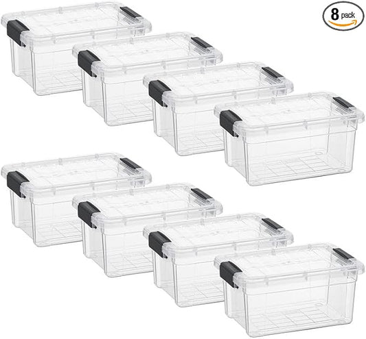 Superio Clear Storage Boxes with Lids, 3.5 Quart Plastic Container Bins for Organizing, Stackable Crates, BPA Free, Non Toxic, Odor Free, Organizers for Home, Office and Dorm, 8 Pack