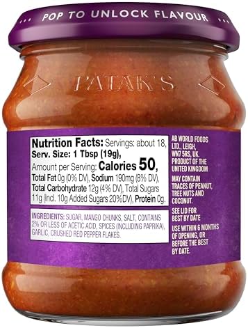 Patak’s Hot Mango Chutney - Sweet & Spicy Mango Chutney with Paprika & Red Chile - Vegan & Gluten-Free - Perfect for Meats, Cheese Platters & Veggie Dips - 12 oz (Pack of 3)