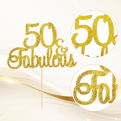 50 and Fabulous Cake Topper Gold Glitter Happy 50th Birthday Cake Topper Fifty and Fabulous Birthday Cakes Decoration 50 Anniversary Party Supplies for Wedding Anniversary