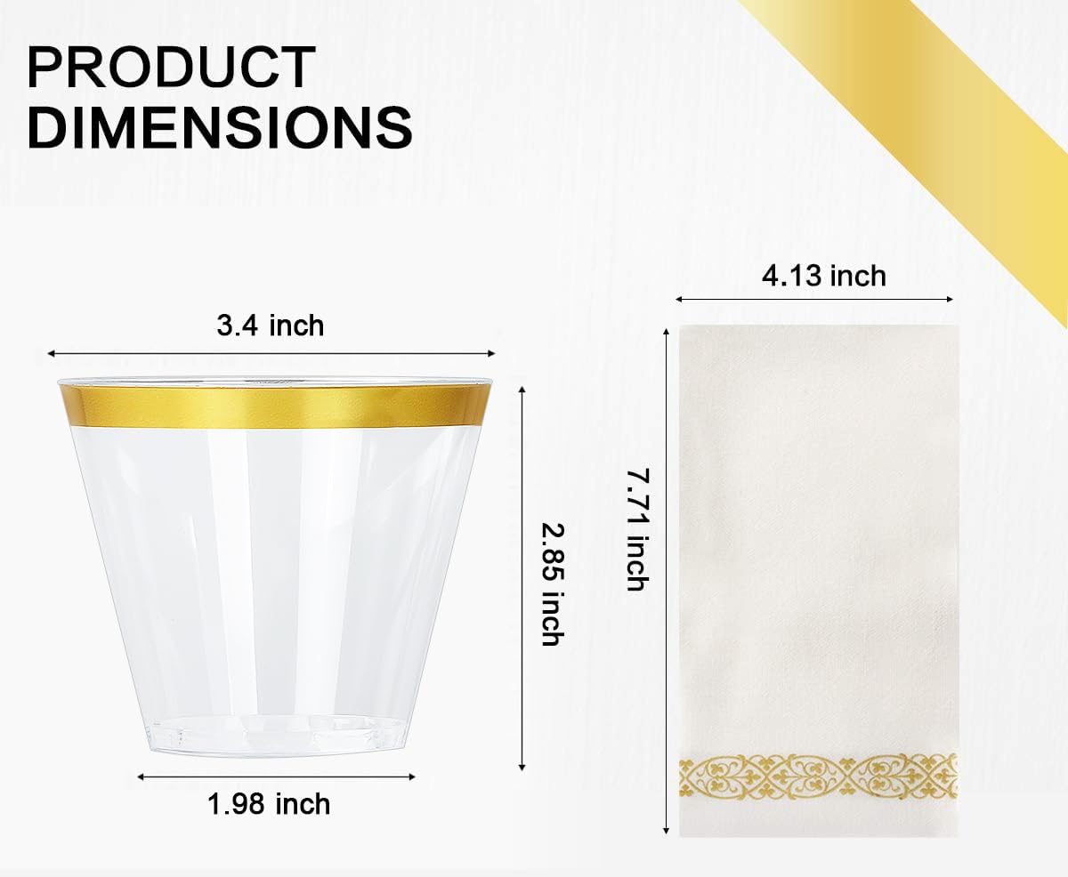 M MCIRCO 175 Piece Gold Dinnerware Set - 50 Plates - 25 Silverware - 25 Cups - 25 Paper Napkins, 25 Guest Disposable Gold Dinnerware Set