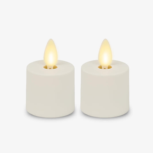 Luminara Flameless Tealights Rechargeable LED Set of 2 1.5" x 2.1", Battery Operated Moving Flame w/USB Charging Base, Indoor Safe Decorative Lights