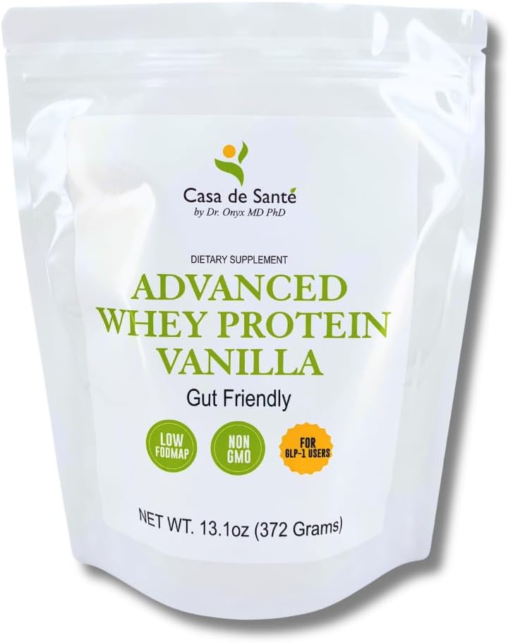 Casa de Sante Advanced Whey Protein Vanilla - GLP-1 Support | Low FODMAP Gut Friendly 25g Protein with ProHydrolase Enzymes Whey Isolate Powder | MD PhD Formulated -13 oz