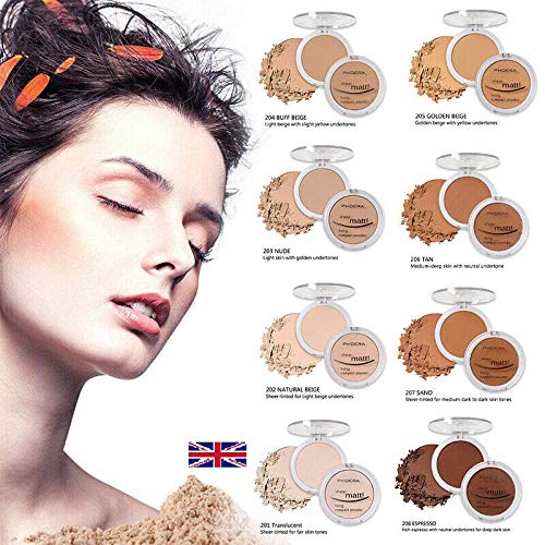 AQUAPURITY - PHOERA Sheer Matte Fixing Powder Makeup Base Fixer Setting Powder Foundation Fixing Compact Pressed Powder Long Lasting Make Up Fixer Skin Vitamin E Beauty Blender (201 Translucent)