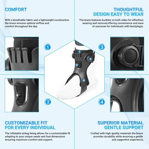 AFO Foot Drop Brace,Medical Ankle Foot Orthosis for Hemiplegia Stroke Varus Walking Support Shoes,Ankle Brace Stabilizer with Inflatable Airbag (Right Foot, Large)