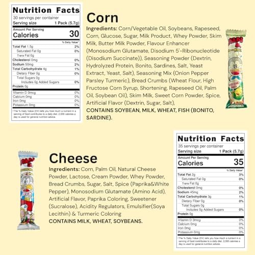 Japanese Snacks Variety Pack, Corn and Cheese Flavor, Corn Puffed Dagashi Mix, 30 Sticks