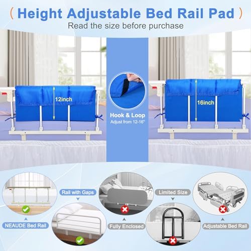 Bed Rail Pads for Elderly Adults Safety, Hospital Bed Railing Covers, Bedside Guard Rails Cover, Sleep Bumpers Foam Padding Cushion for King Queen Bed, Medical Bed Rail Padded Handicap
