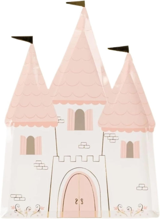 Princess Castle Plates, Shaped, Pink with Gold Foil Detail, Party Decoration, Birthday Celebration