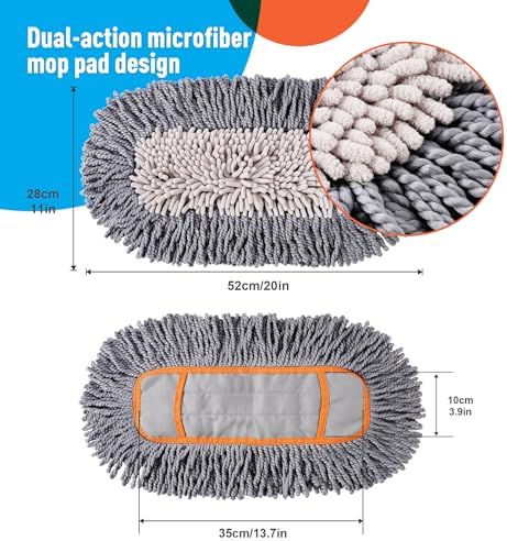 CLEANHOME Microfiber Dust Mop Replacement Pads for Hardwood Floor Cleaning, Washable and Reusable Chenille Mop Pads 3 Packs
