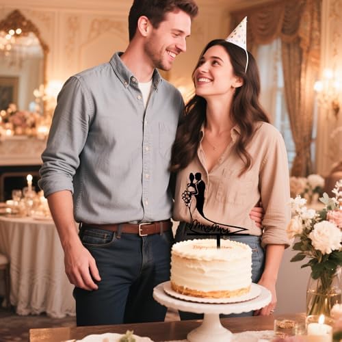 Mr & Mrs Wedding Cake Topper Black Mirror Acrylic Bride and Groom Cake Decorations for Couple Engagement Bridal Shower Weddings Cake Decor Supplies