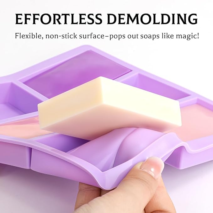 SJ Silicone Soap Molds 3 Packs, Rectangle Soap Molds for Soap Making, 6 Cavity Mold for Homemade Craft Soap Mold, Jelly, Chocolate & Ice Cube Trays(Blue, Purple & Pink)