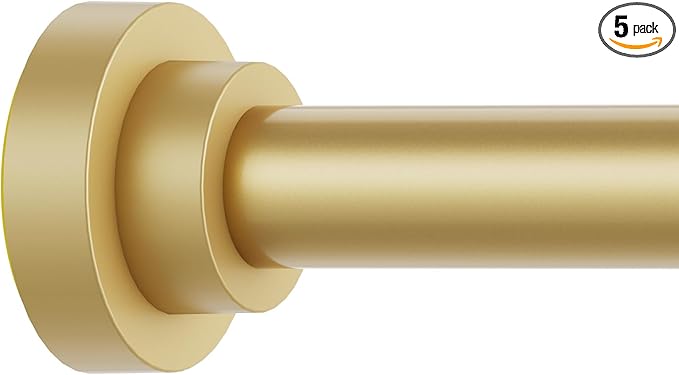 Thestoa Gold Shower Curtain Rod Adjustable 43-66 inch, 1"Diameter Spring Tension Curtain Rod No Drill, Anti-Rust Non-Slip Shower Rod for Bathroom