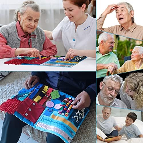 Fidget Blanket for Elderly with Dementia & Alzheimer's, Sensory Activities Mat Anxiety Relief Toys, Portable Lap Pad for Memory Loss, Autism ADHD Calming Gifts, 18-in-1 Busy Board, Father's Day Gift
